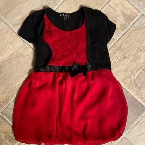 Red dress with attached black shirt